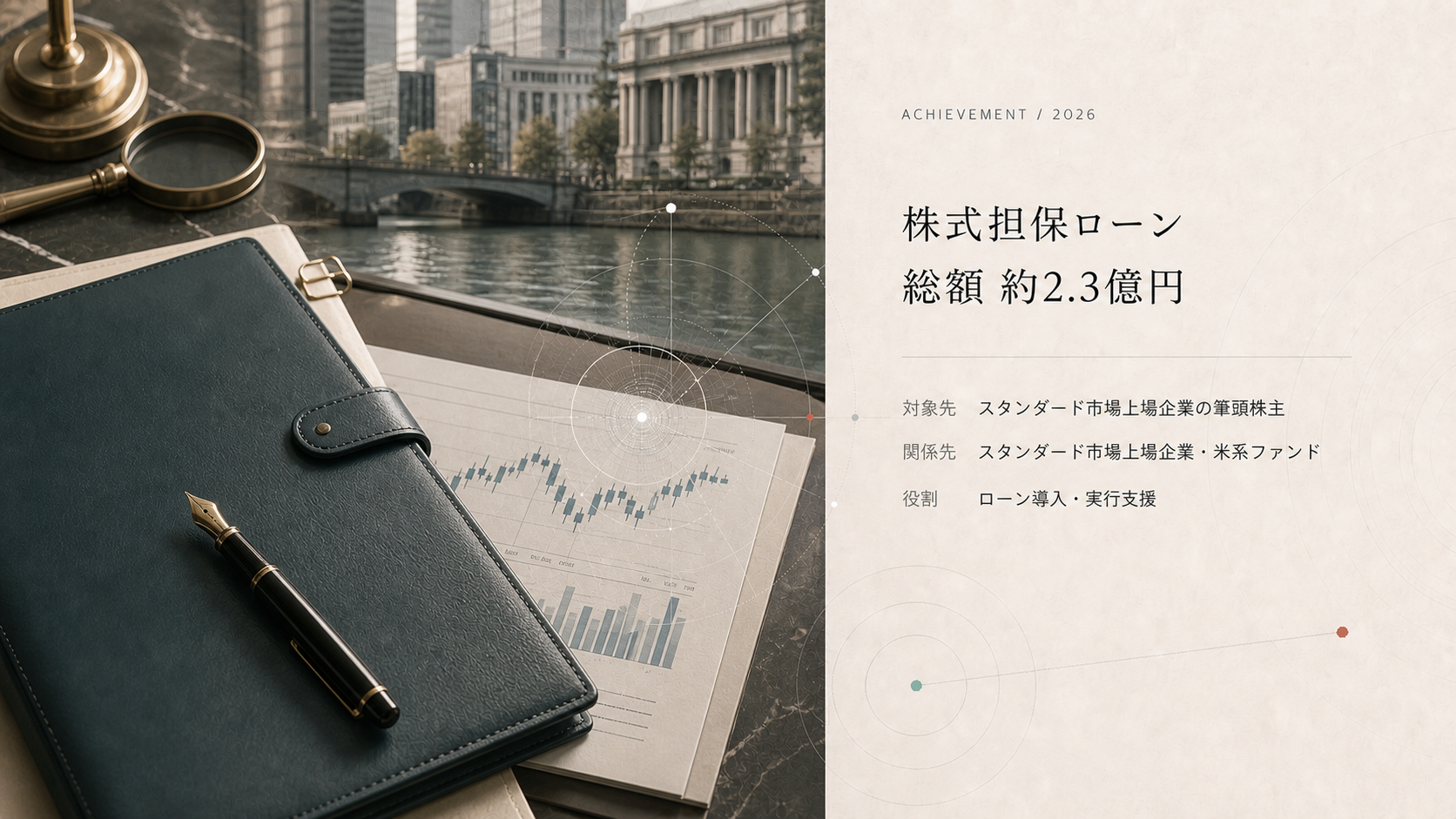スタンダード市場上場企業株式を活用した総額約2.3億円の株式担保ローン
